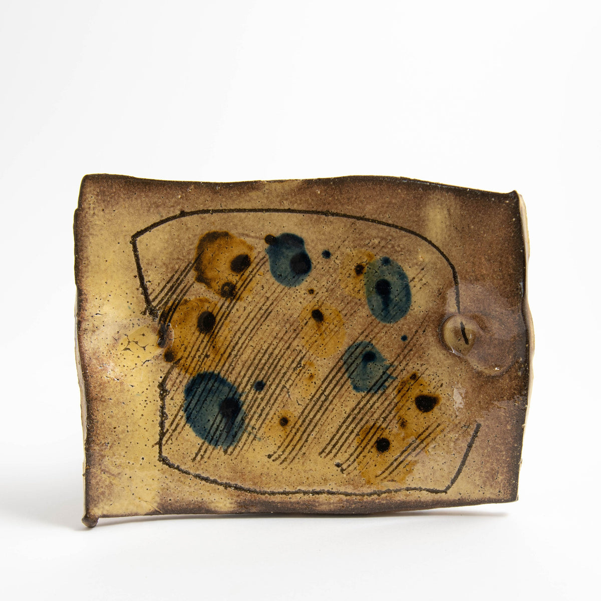 Petit plat rectangulaire jaune · Sgraffito