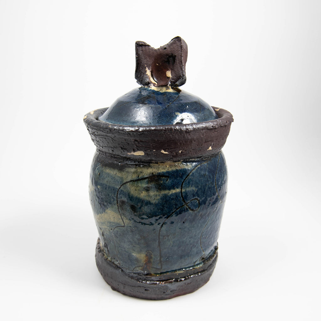Pot moyen avec couvercle – Bleu · Sgraffito