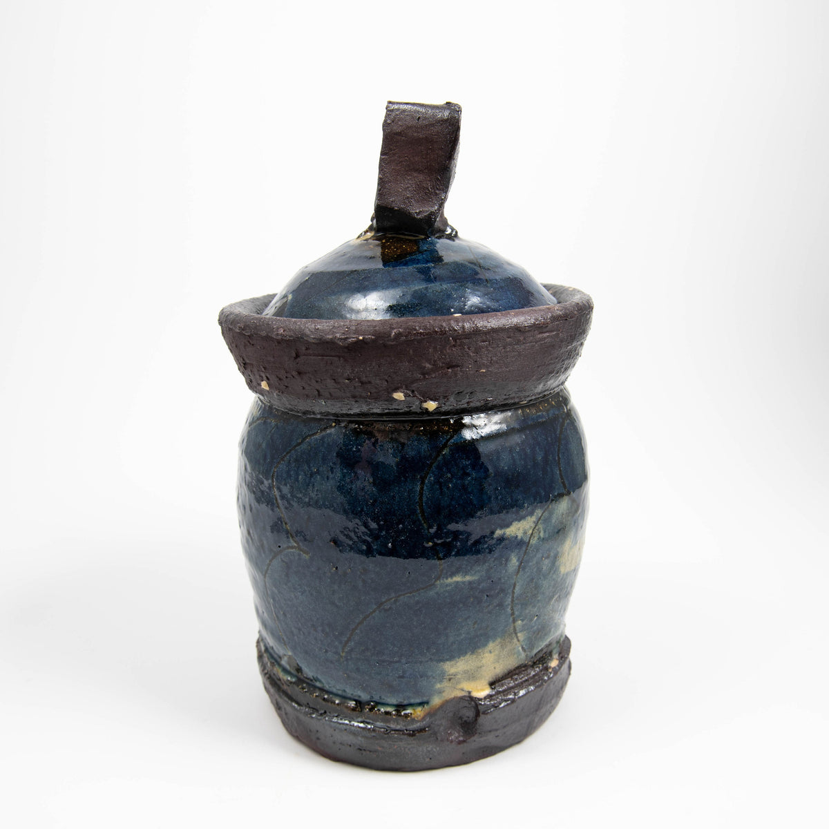 Pot moyen avec couvercle – Bleu · Sgraffito