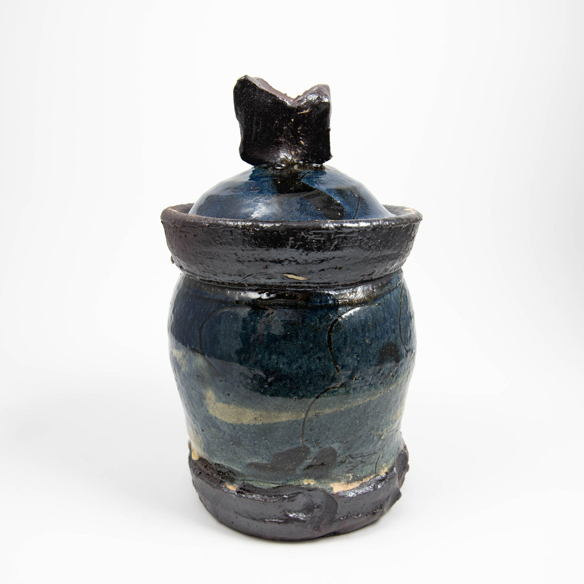Pot moyen avec couvercle – Bleu · Sgraffito