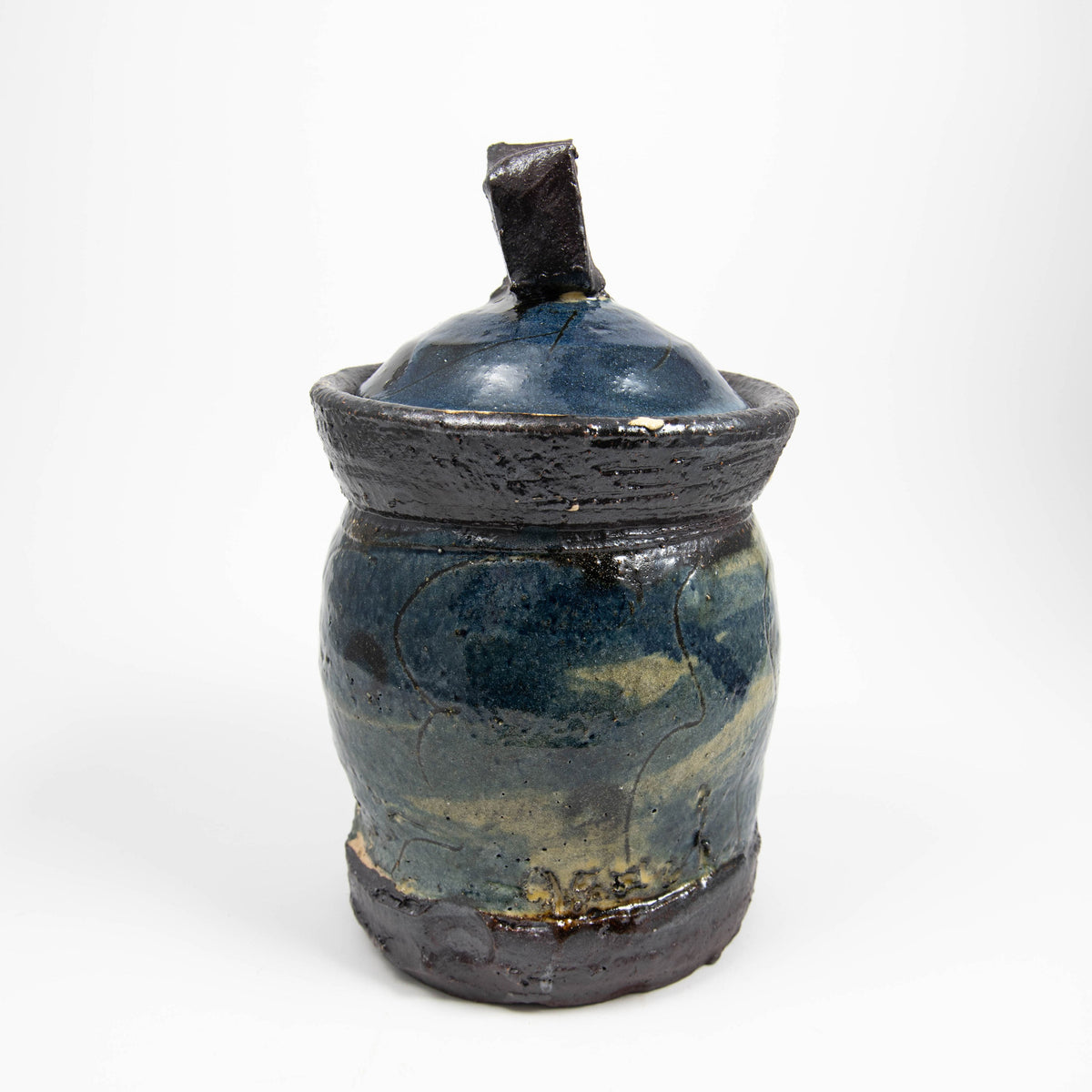 Pot moyen avec couvercle – Bleu · Sgraffito