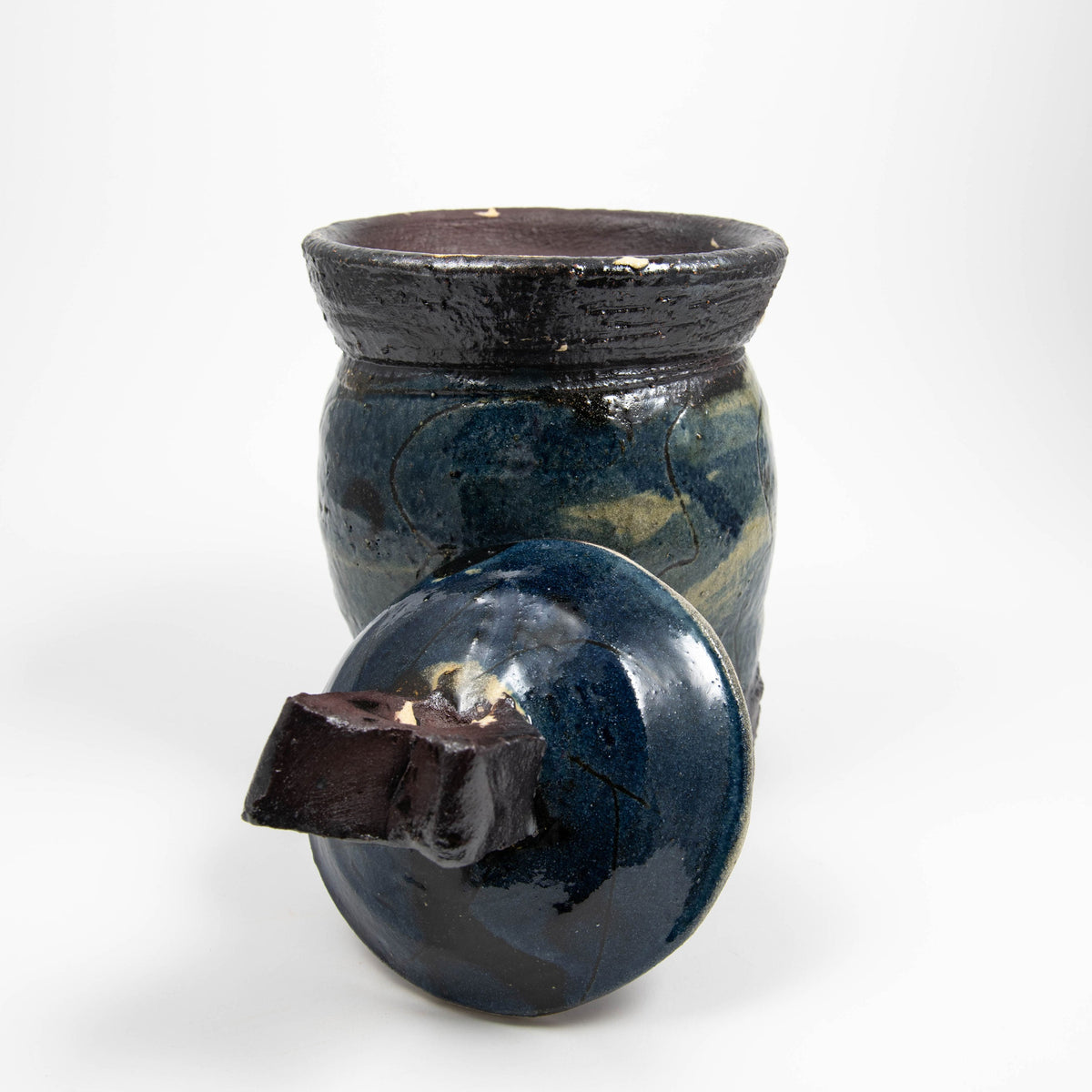 Pot moyen avec couvercle – Bleu · Sgraffito
