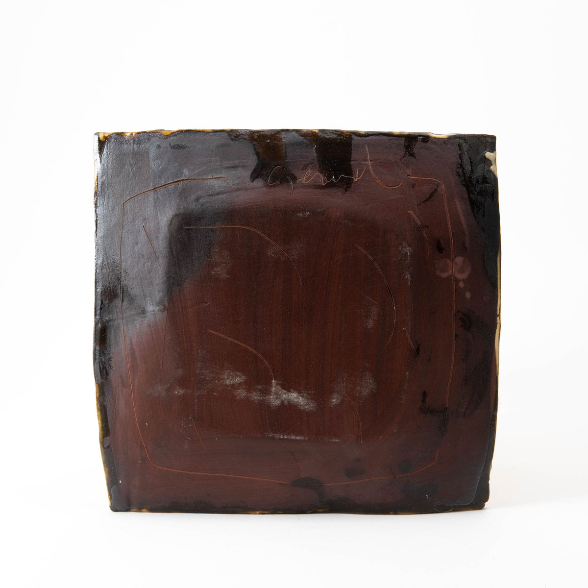 Plat carré jaune · Sgraffite