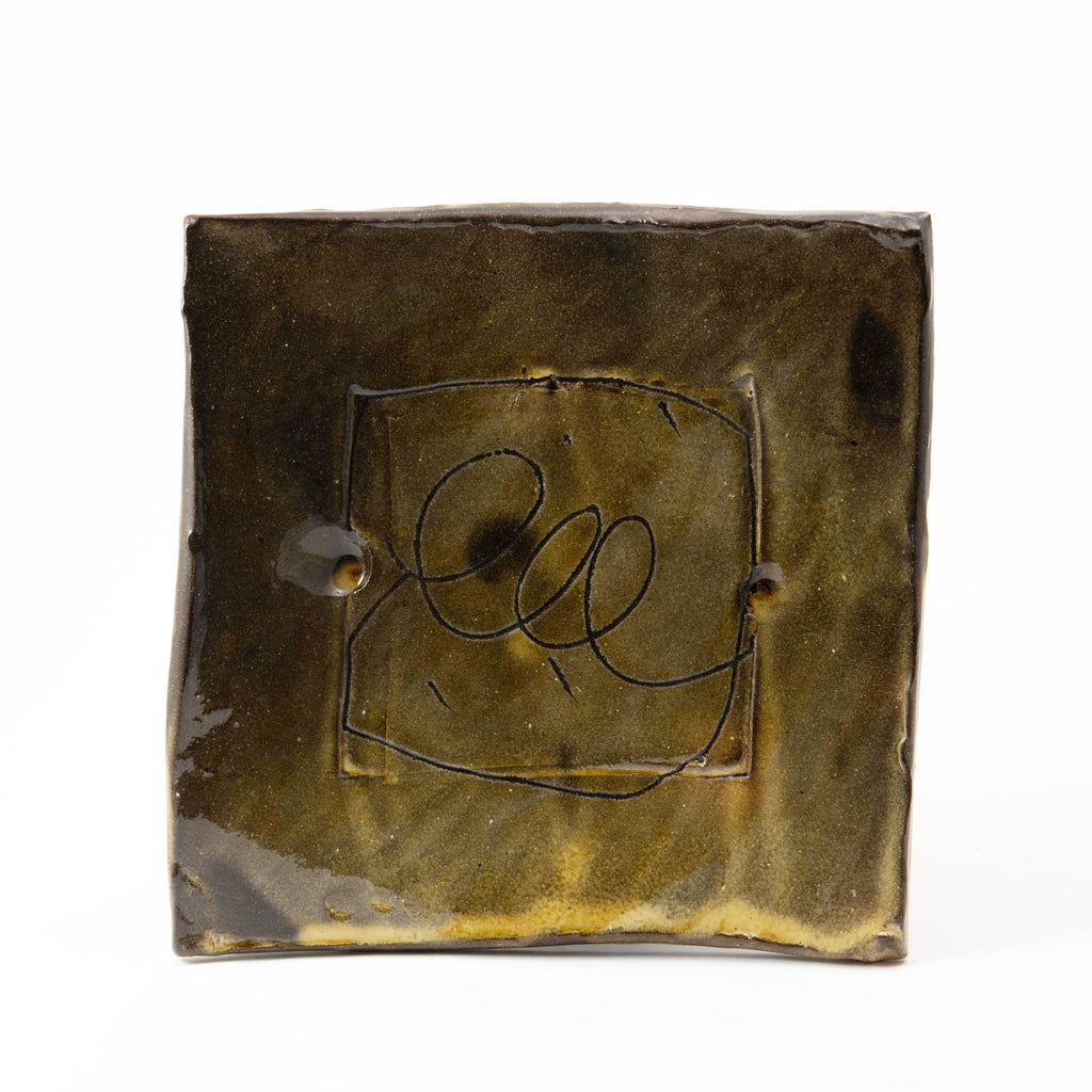 Plat carré plat – Jaune · Sgraffito
