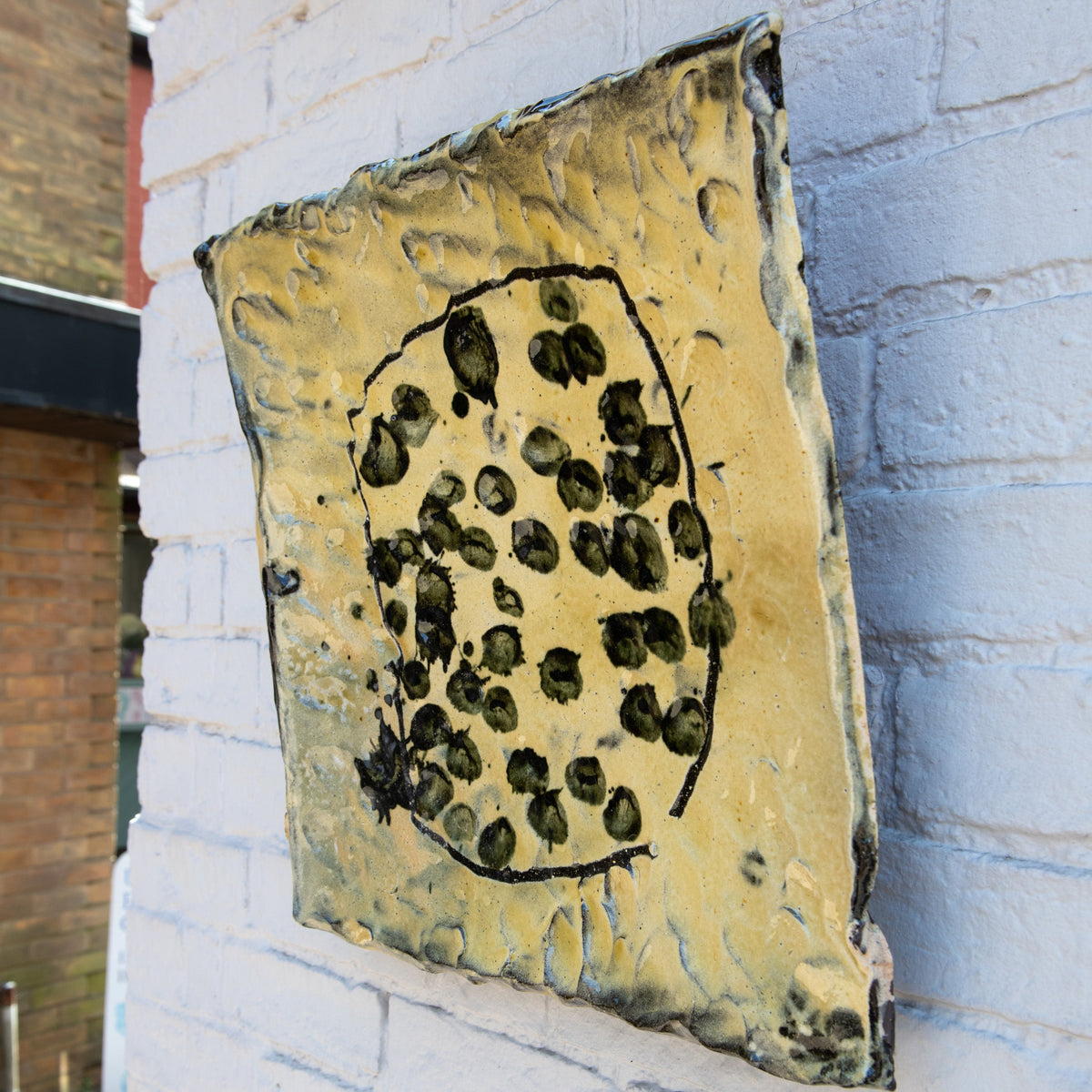 Grand plat carré · Jaune · Sgraffite