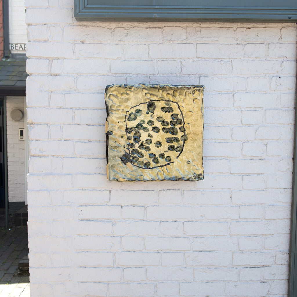 Grand plat carré · Jaune · Sgraffite