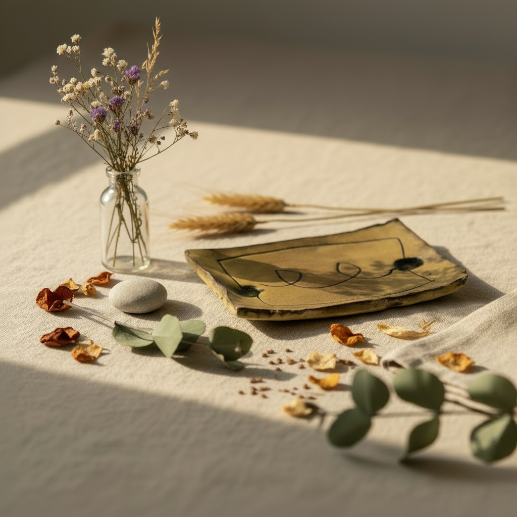 Yellow Sgraffito Platter Scene No Cup